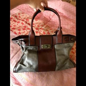 Large Fossil Dark Brown Leather & Gun-Metal Bag